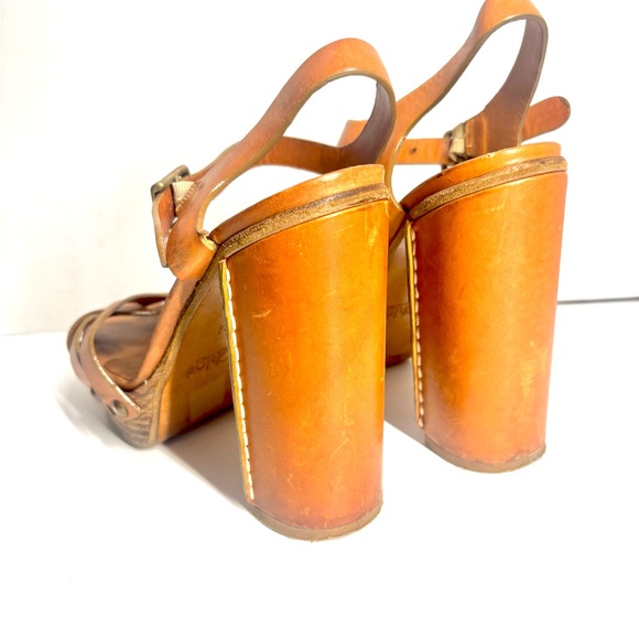 Chloé Maxime wedge sandals brown leather with a wooden platform Heels - Picture 4 of 9